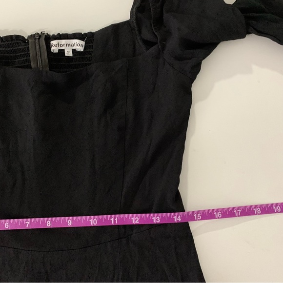 Reformation Sigmund Slit Cut Puff Shoulder Sleeve Square Neck Black Dress 12 - Picture 12 of 14